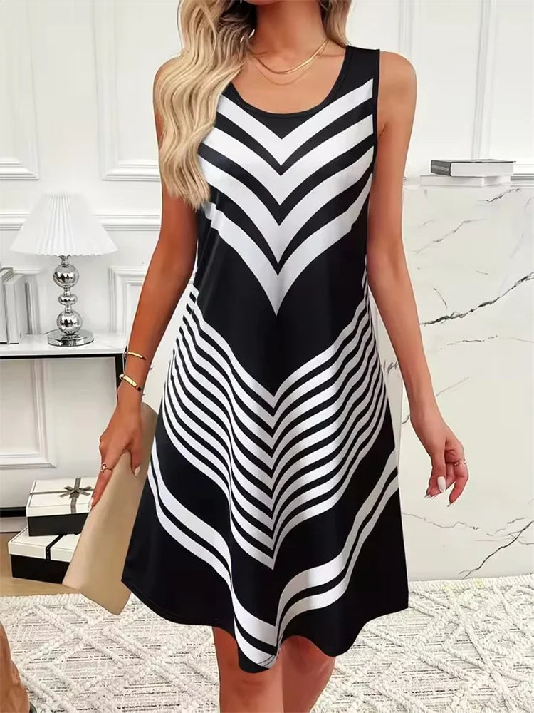 Women's Casual Sleeveless Striped Summer Beach Dress