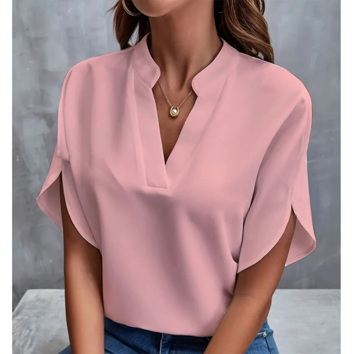 Women's Casual V-Neck Flutter Sleeve Blouse