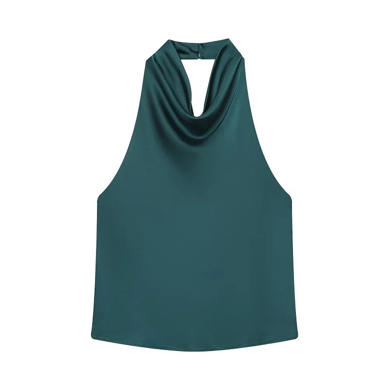 Women's Satin Halter Neck Backless Cami Top