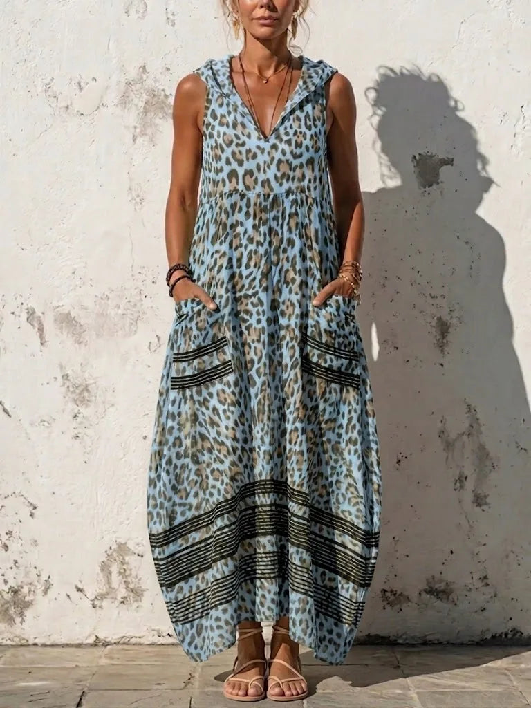 Women's Leopard Print Sleeveless V-Neck Maxi Dress