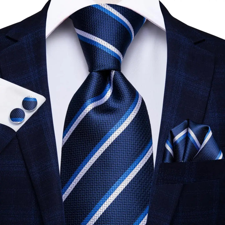Classic Blue Stripe – 3-Piece Tie Set