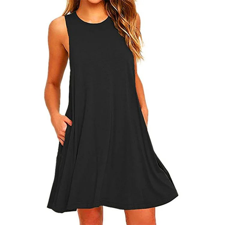 Women's Sleeveless Casual Swing Dress with Pockets