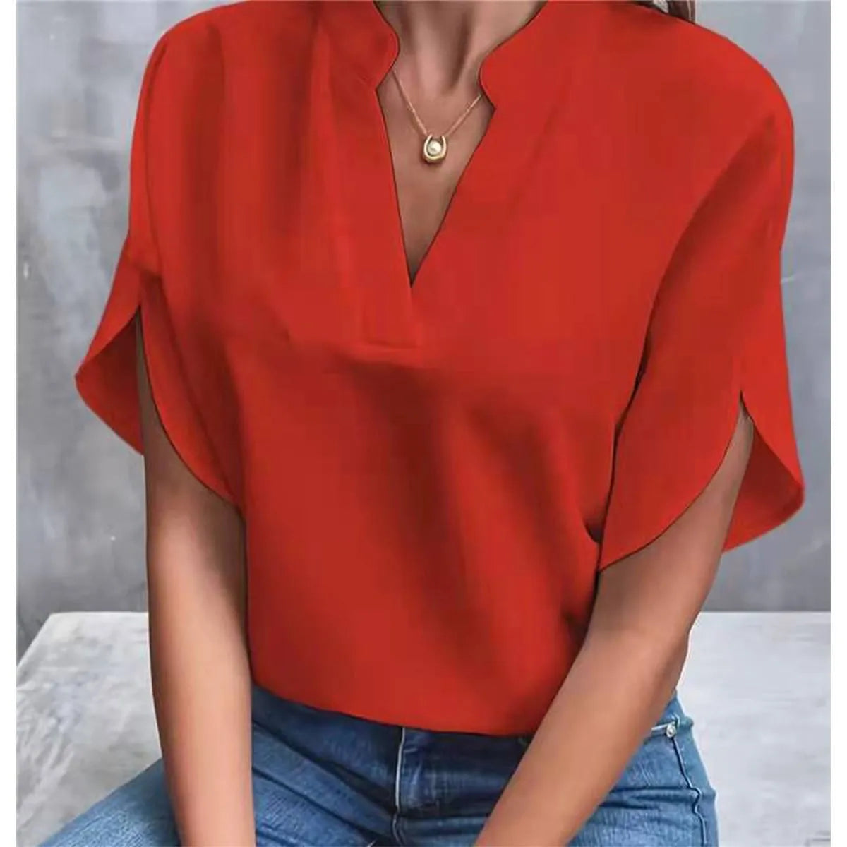 Women's Casual V-Neck Flutter Sleeve Blouse
