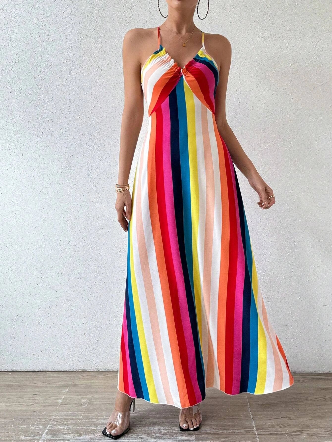 Women's Boho Print Maxi Dress with Spaghetti Straps