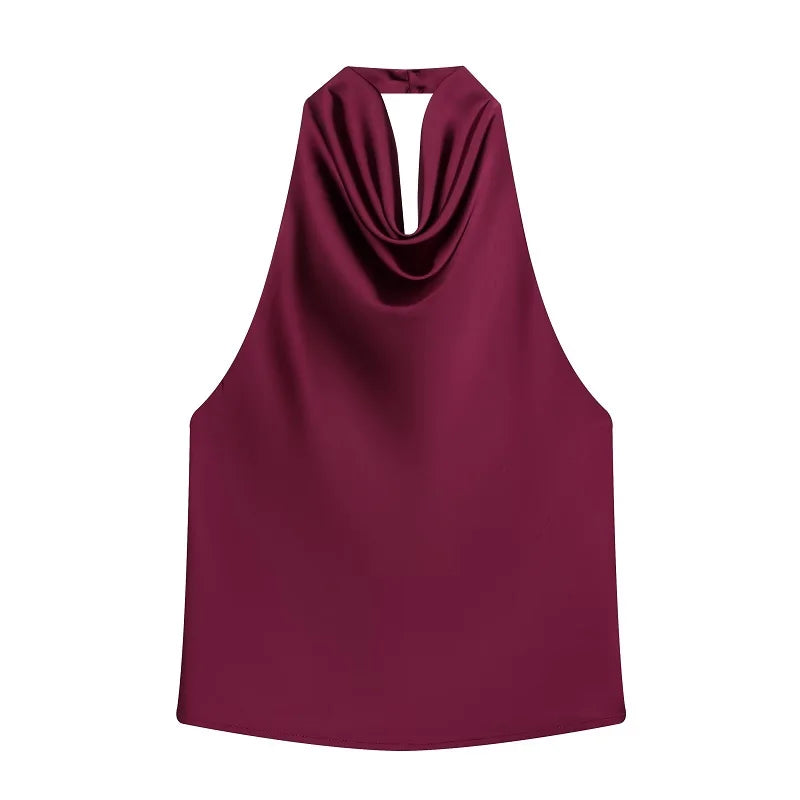 Women's Satin Halter Neck Backless Cami Top