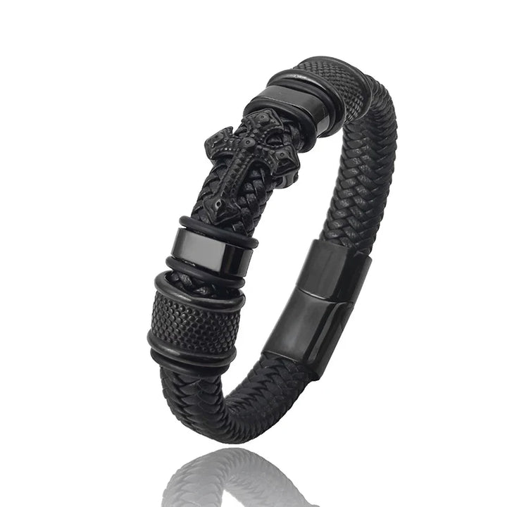 Faith Steel Cross Leather Bracelet