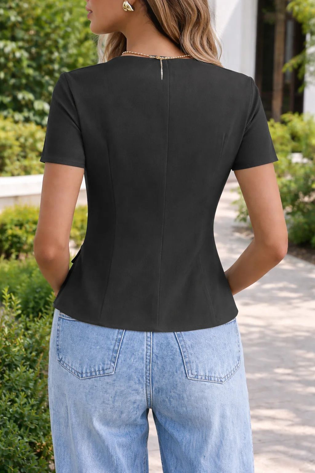 Women's Elegant Square Neck Button Front Blouse
