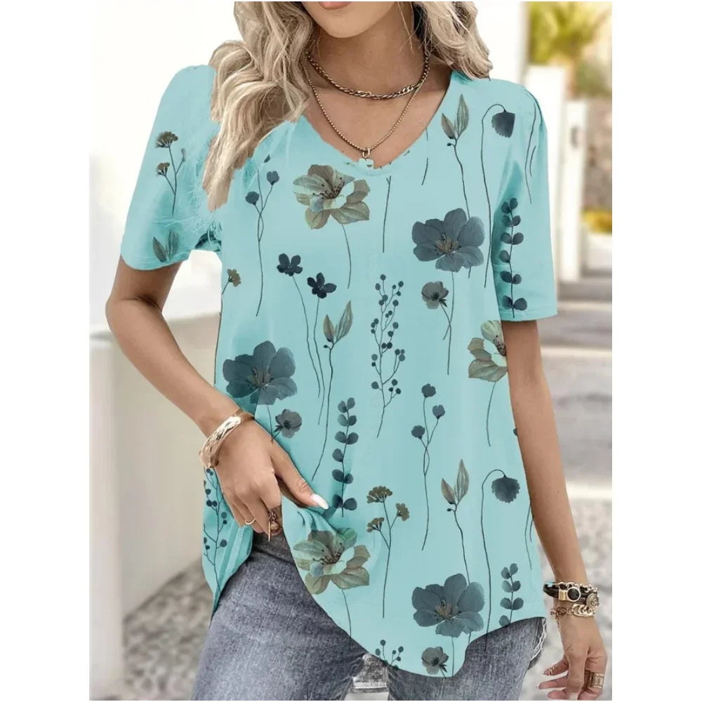 Women's Floral V-Neck Relaxed Fit Everyday Blouse