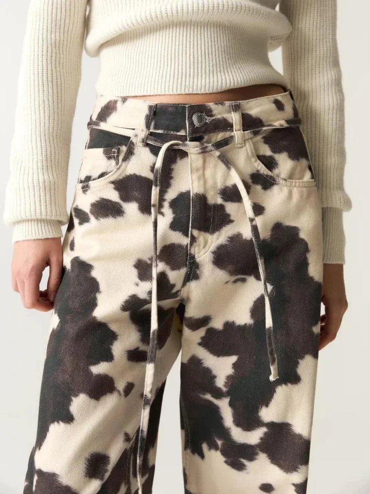 Chic Cowhide Wide Leg Jeans