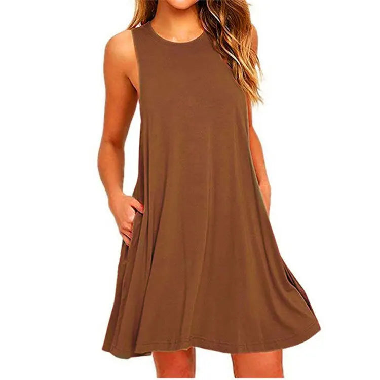 Women's Sleeveless Casual Swing Dress with Pockets