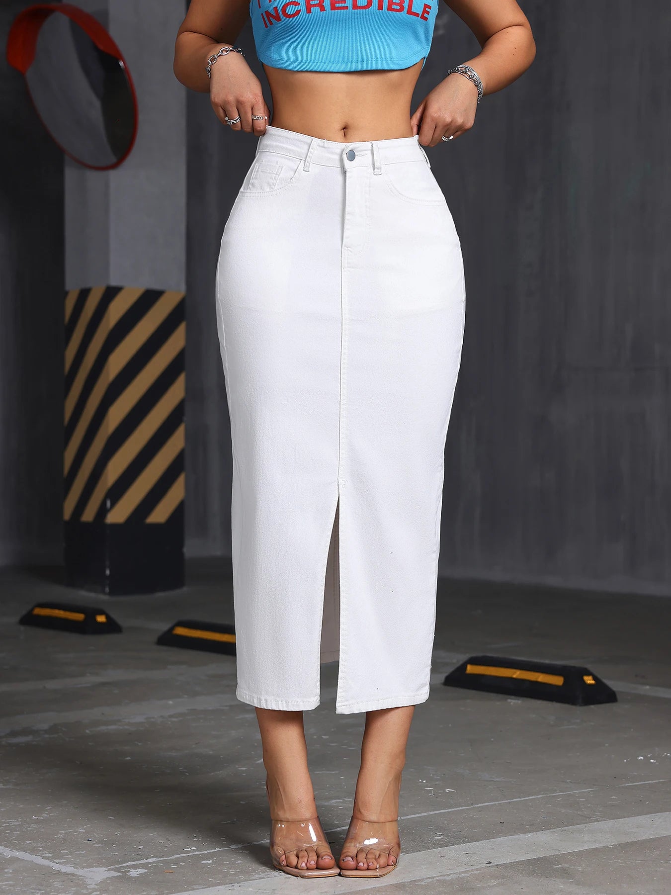 New Women's A-Line Skirt with Slit Mid-Length Simple Style Half Skirt for Ladies