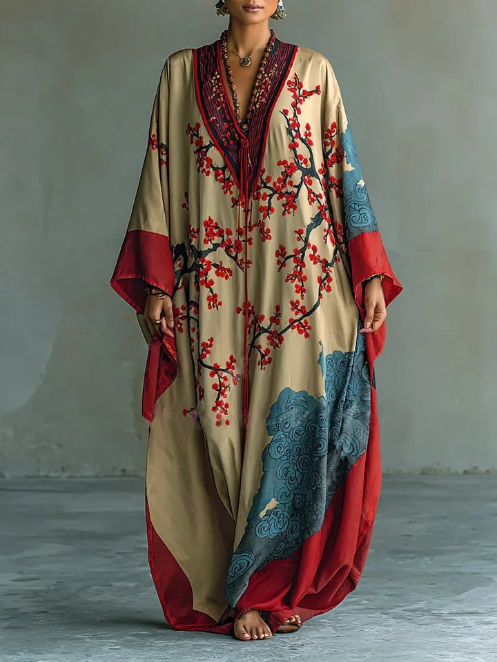 Japanese Red Plum Maxi Dress