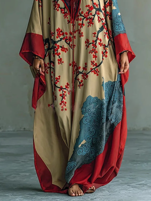 Japanese Red Plum Maxi Dress