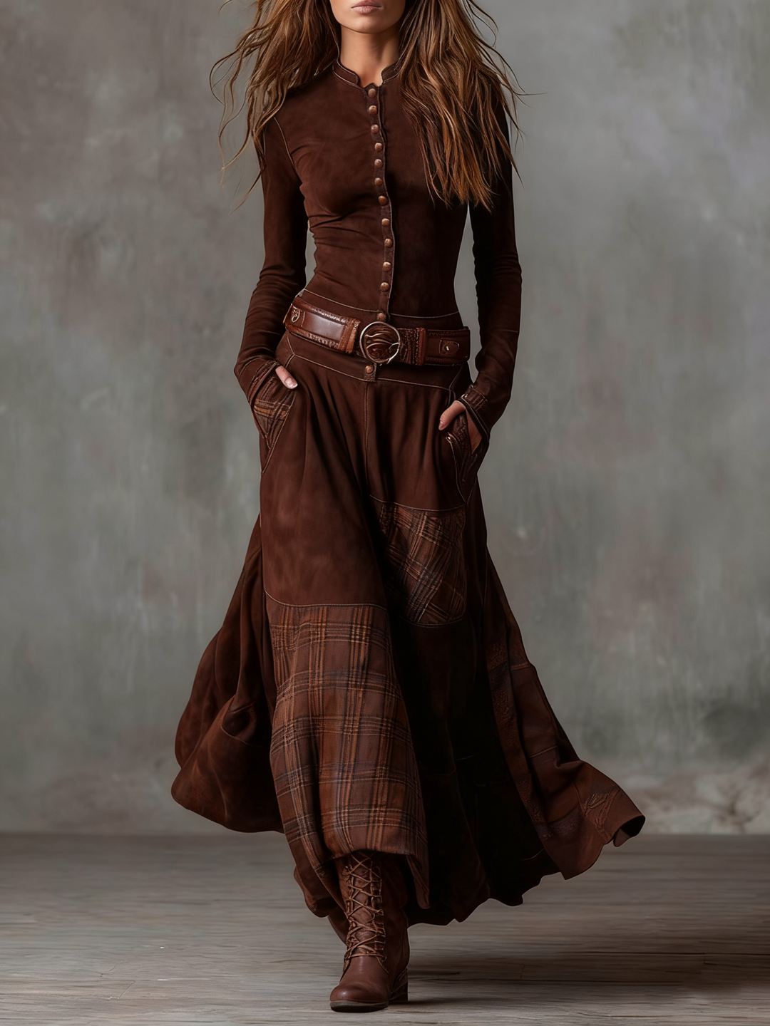 Aveline | Vintage Suede Maxi Dress