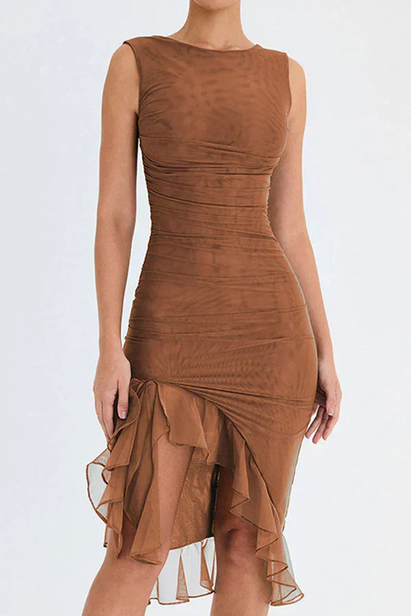 Elina | Boat-Neck Ruffle Dress