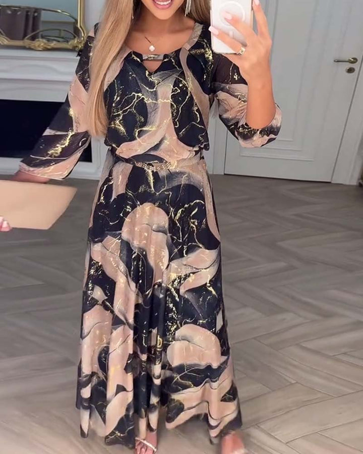 Elegant Marble Print Maxi Dress
