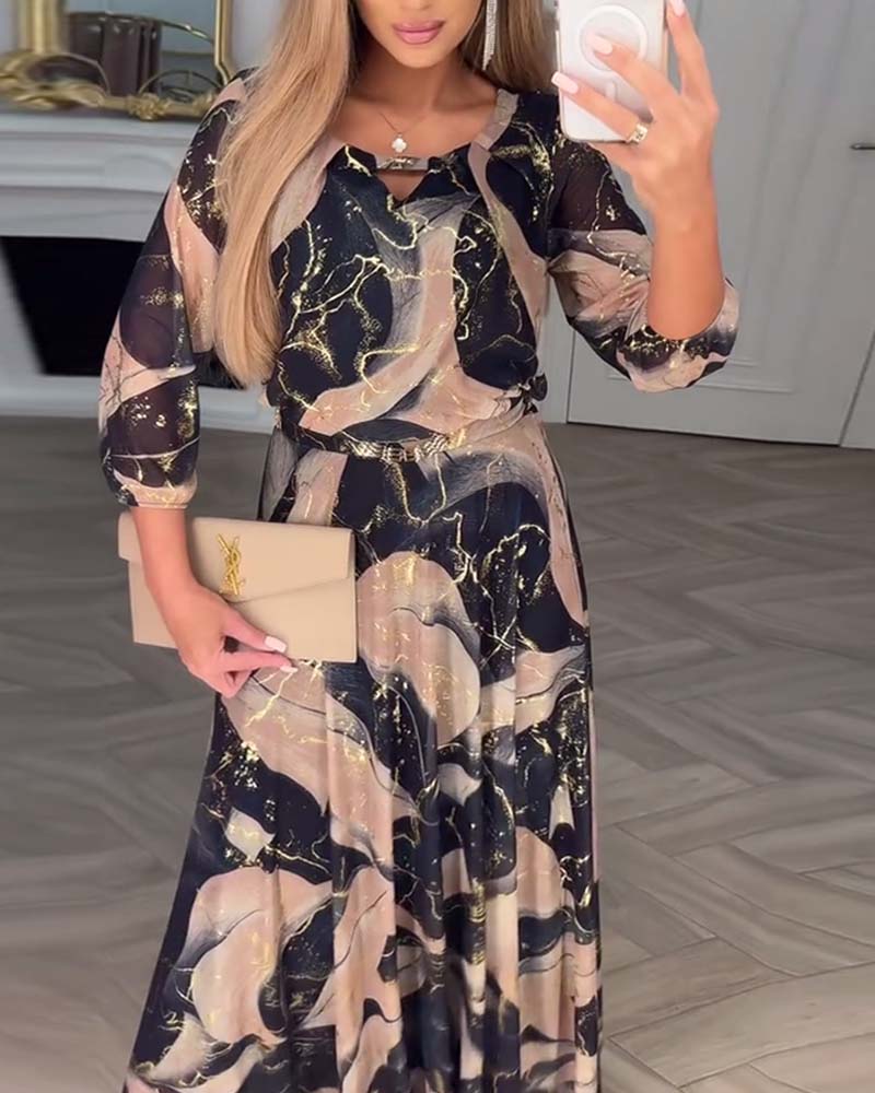 Elegant Marble Print Maxi Dress