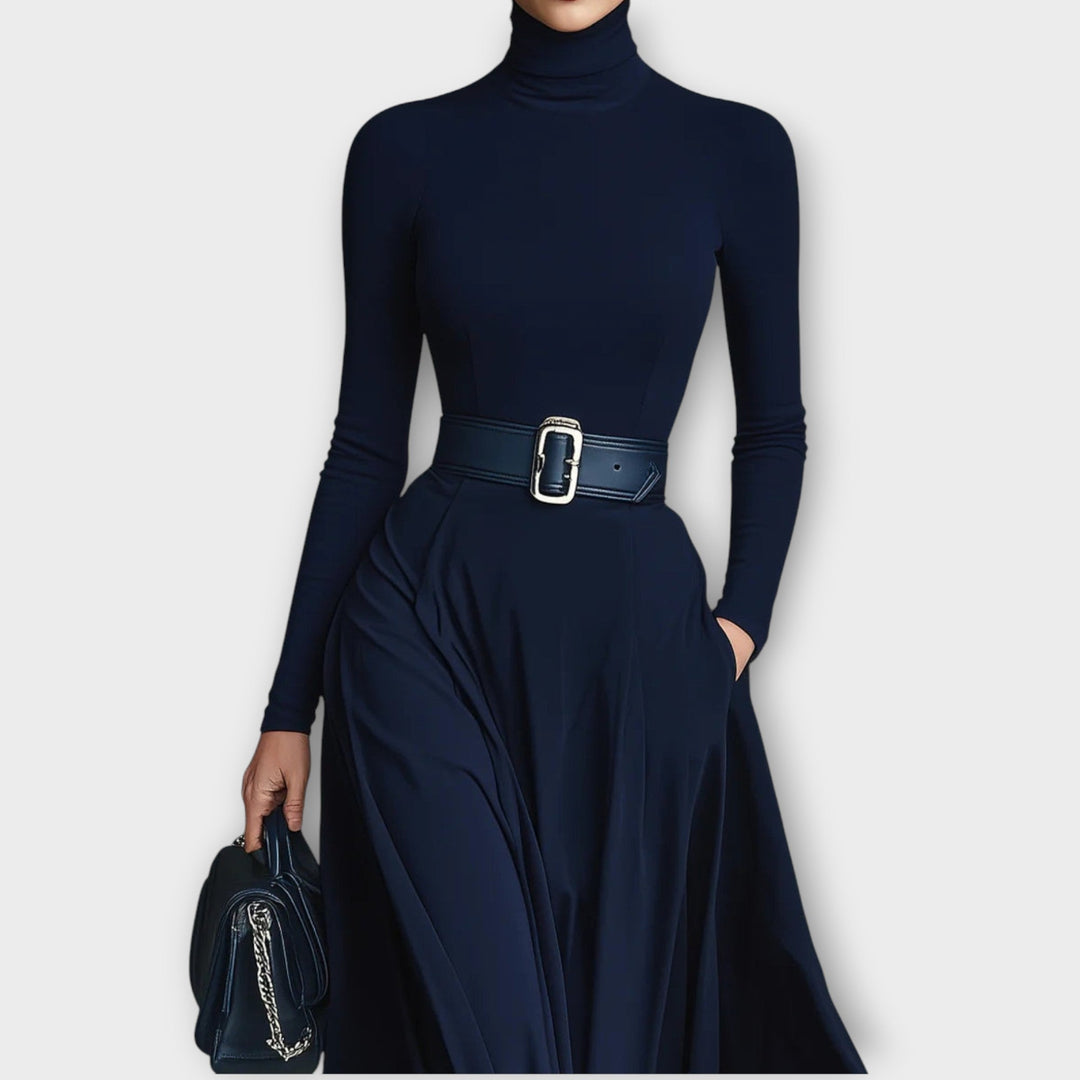 Selina | Belted High-Neck Dress