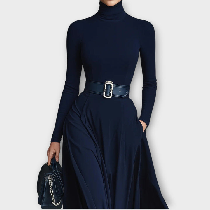 Selina | Belted High-Neck Dress