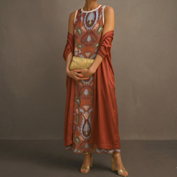 Daniela™ | Printed Dress & Matching Waistcoat