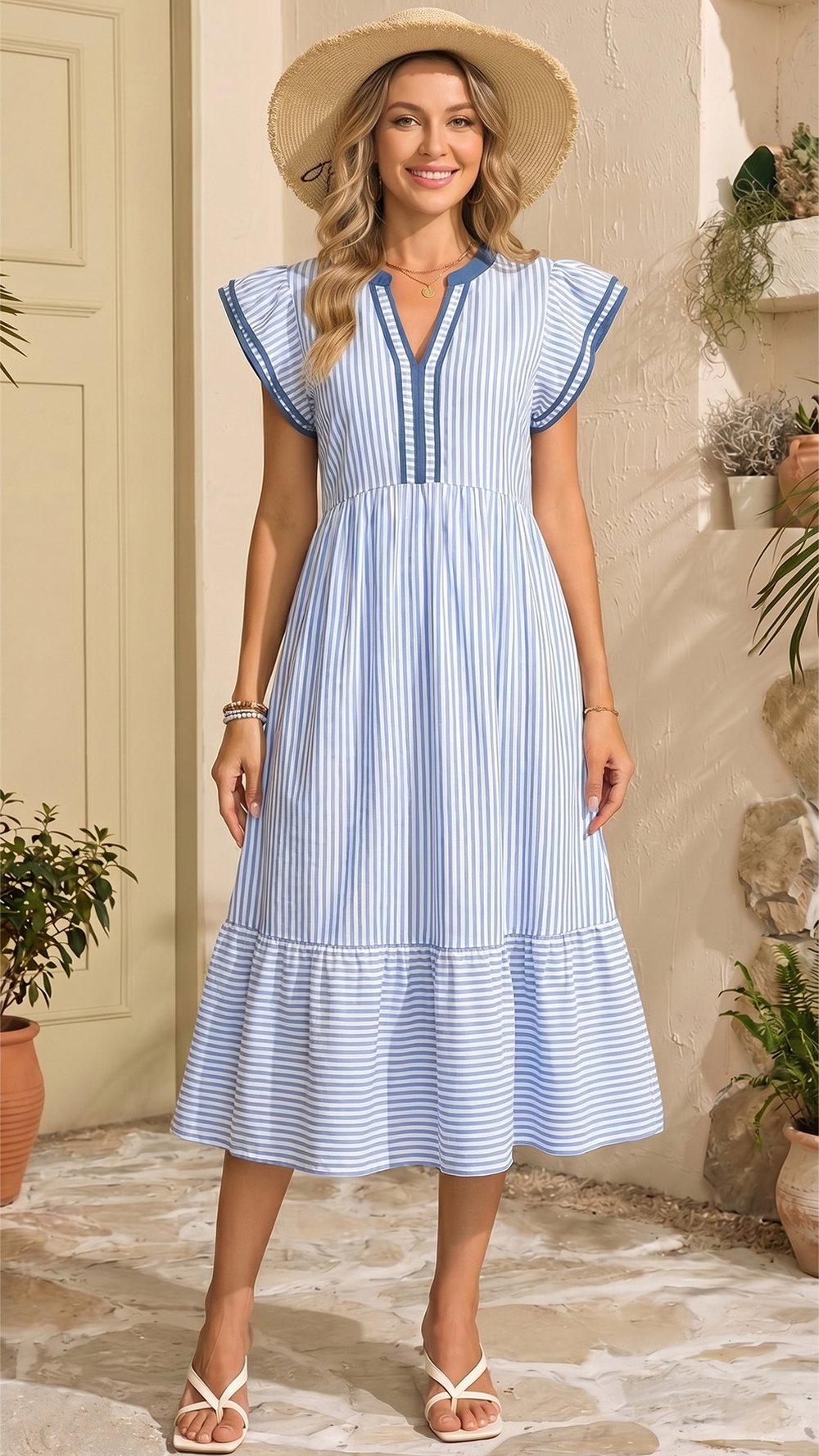 Alvéra | Striped Midi Dress with Pockets
