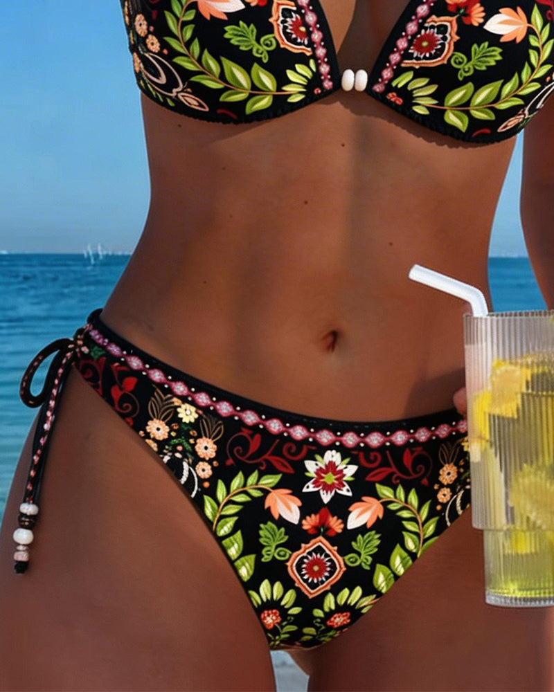 Elegant Floral Halterneck Bikini Set