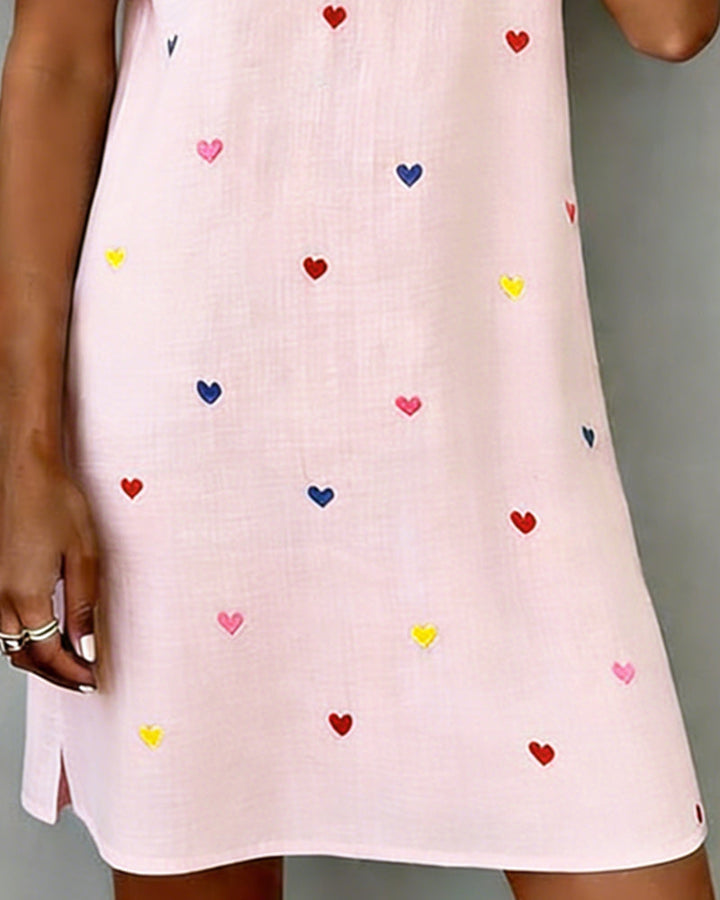 Colourful Heart Print V-Neck Dress