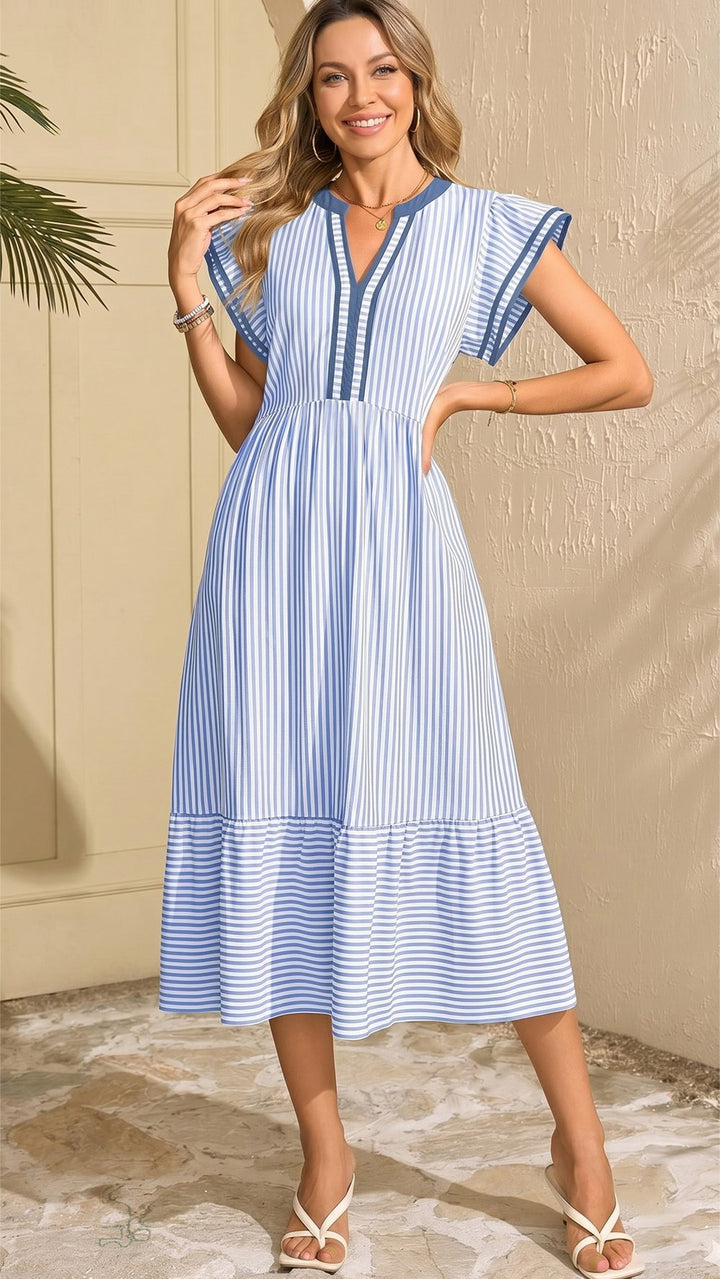Alvéra | Striped Midi Dress with Pockets