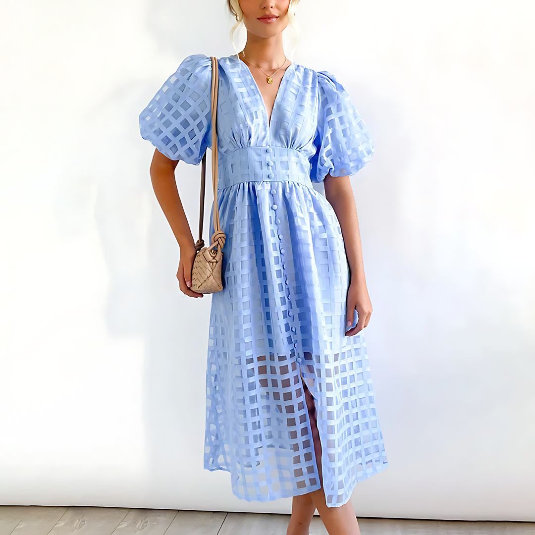 Clara | Puff Sleeve Midi Gown