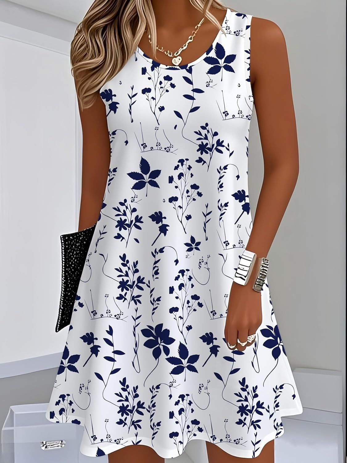 Women's Floral Print Sleeveless Summer Mini Dress