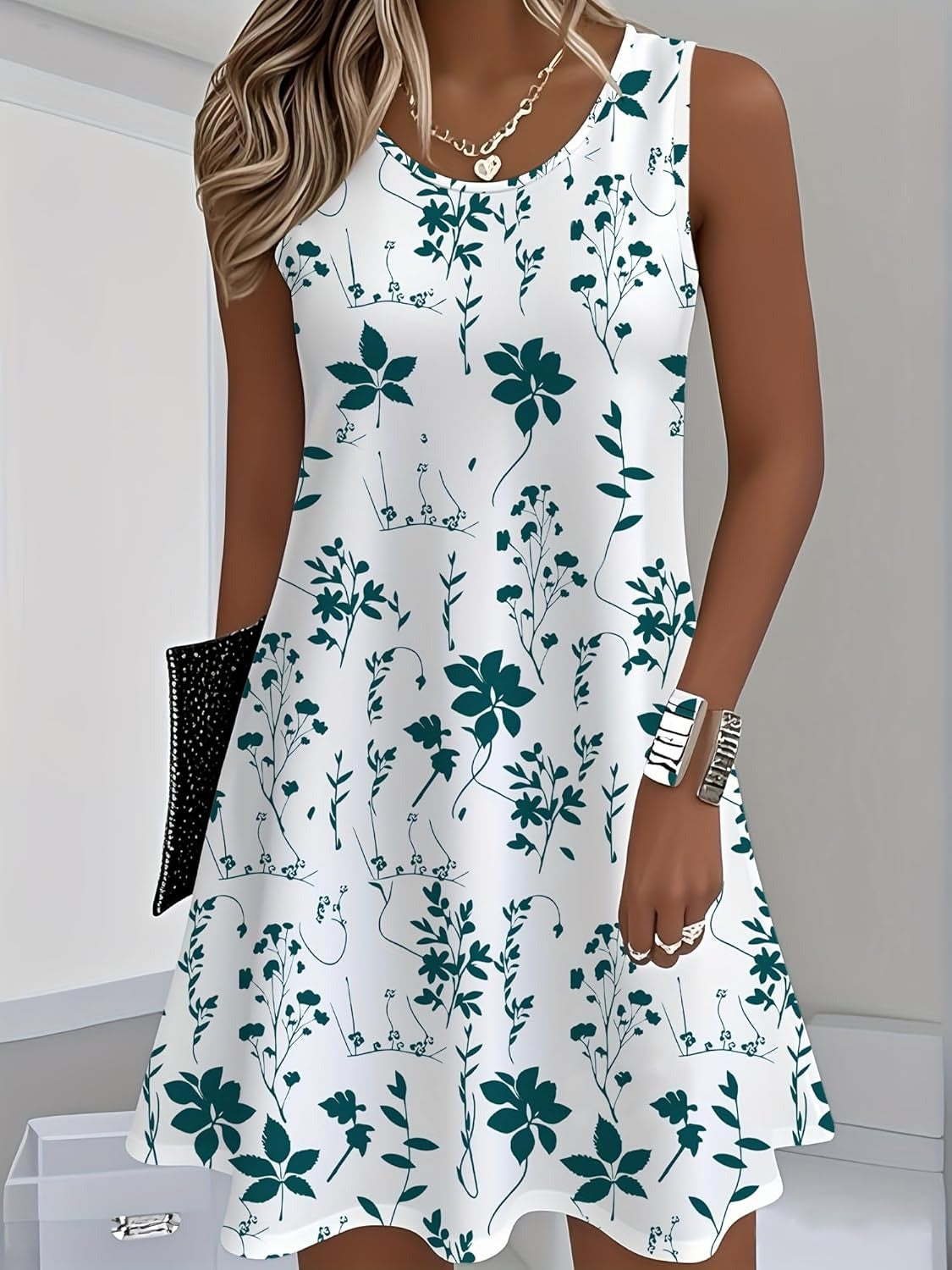 Women's Floral Print Sleeveless Summer Mini Dress
