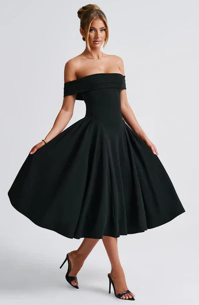 Mira | Off-Shoulder Pleated Midi Dress