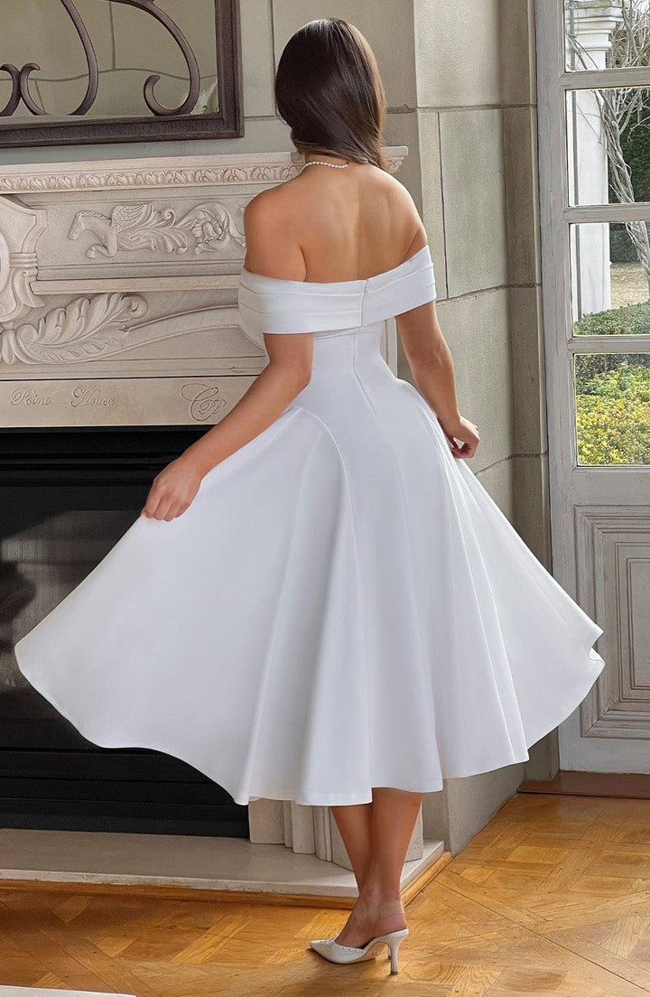 Mira | Off-Shoulder Pleated Midi Dress
