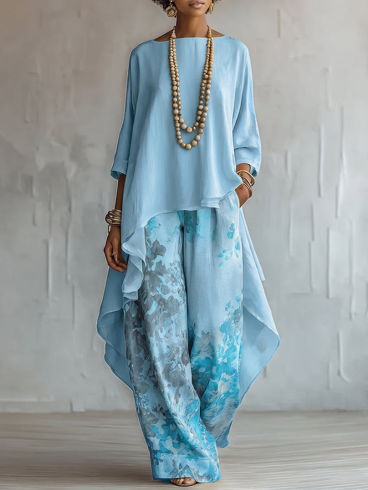 Elegant two-piece set with artistic floral print