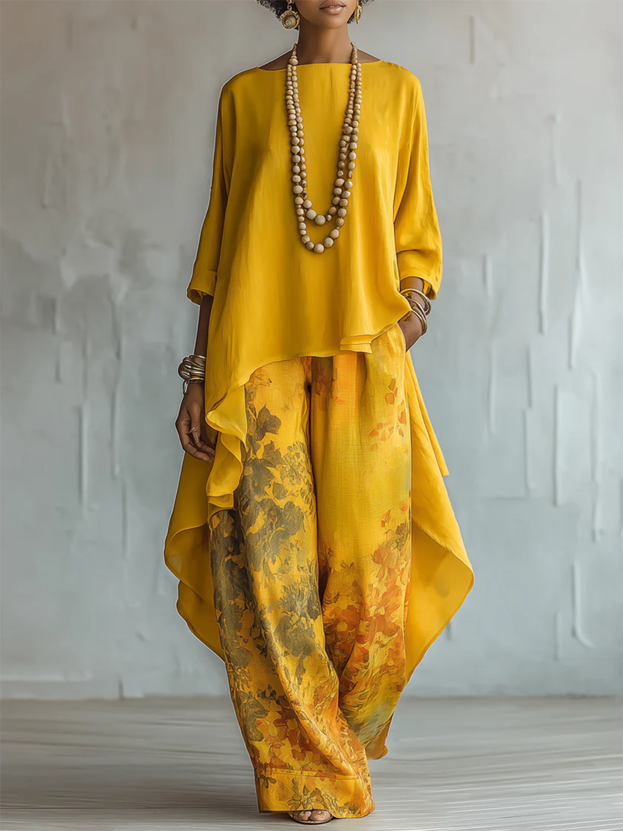 Elegant two-piece set with artistic floral print