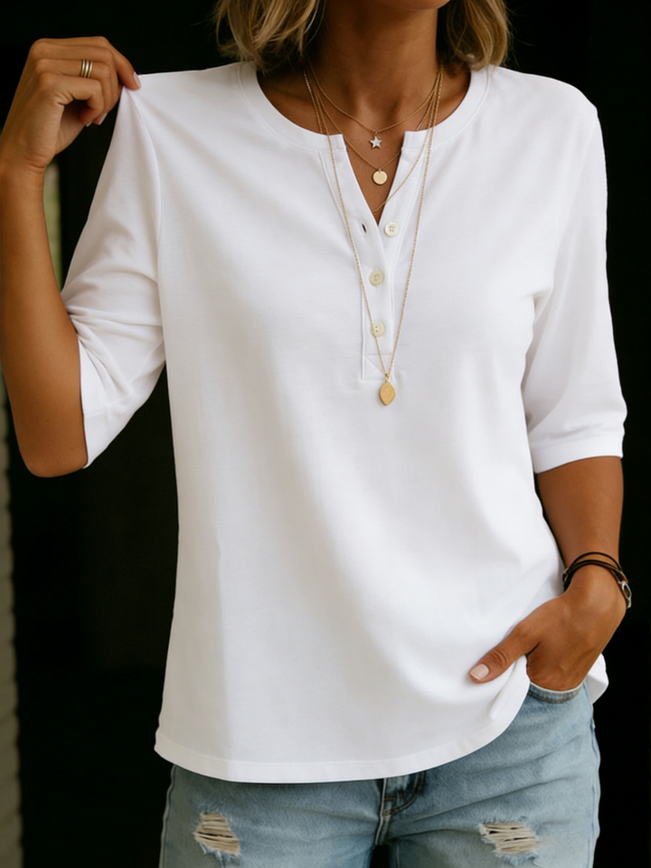 Classic Cotton Henley Collar T-Shirt