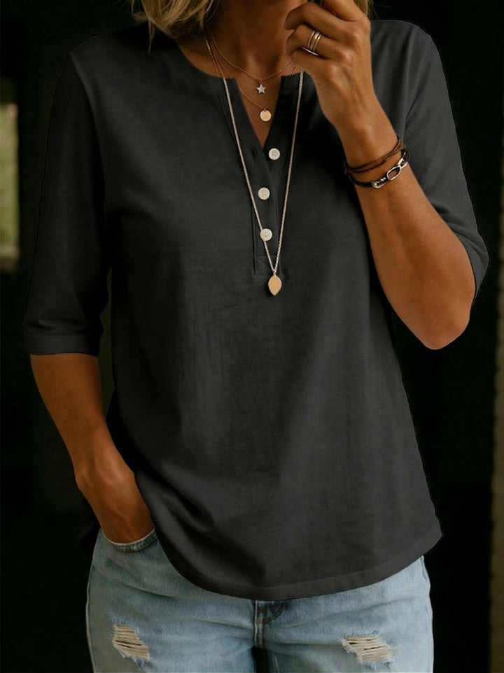 Classic Cotton Henley Collar T-Shirt