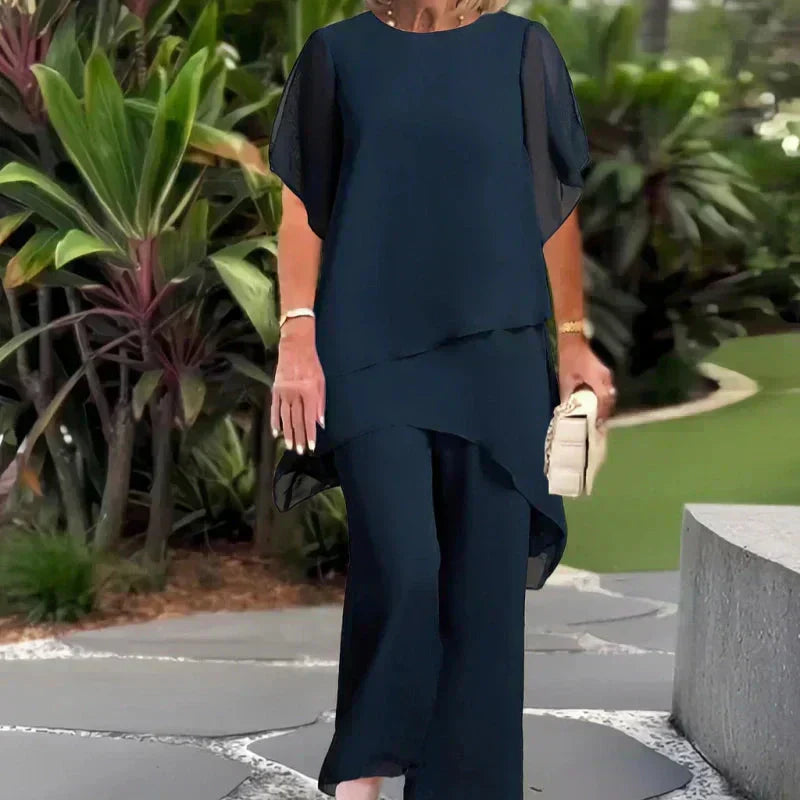 Charming set of tops with an irregular cut 👗 Elegant wide-leg pants set – Comfortable and perfect for spring