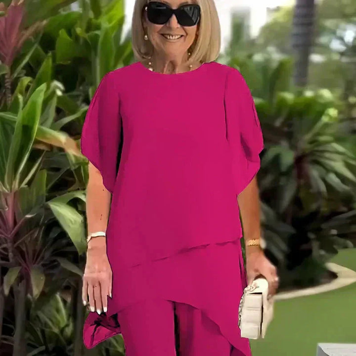Charming Irregular Cut Top Set Elegant Wide-Leg Trouser Set – Comfortable and Perfect for Spring