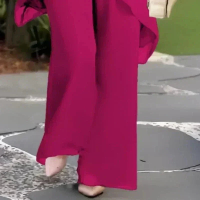 Charming Irregular Cut Top Set Elegant Wide-Leg Trouser Set – Comfortable and Perfect for Spring