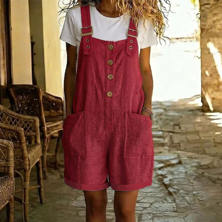 Retro jumpsuit in solid color with adjustable straps – Front button closure, large pockets, comfortable fit ✨