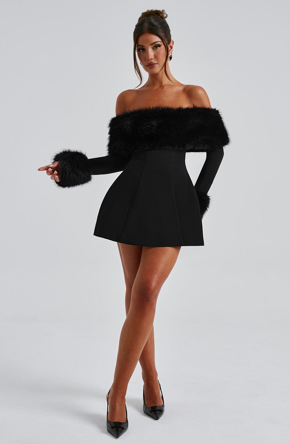 Rora | Off-Shoulder Fur Sleeve Dress