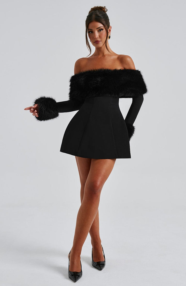 Rora | Off-Shoulder Fur Sleeve Dress