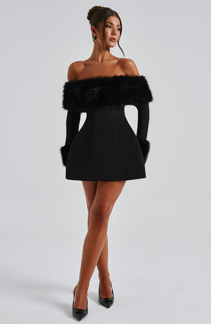 Rora | Off-Shoulder Fur Sleeve Dress
