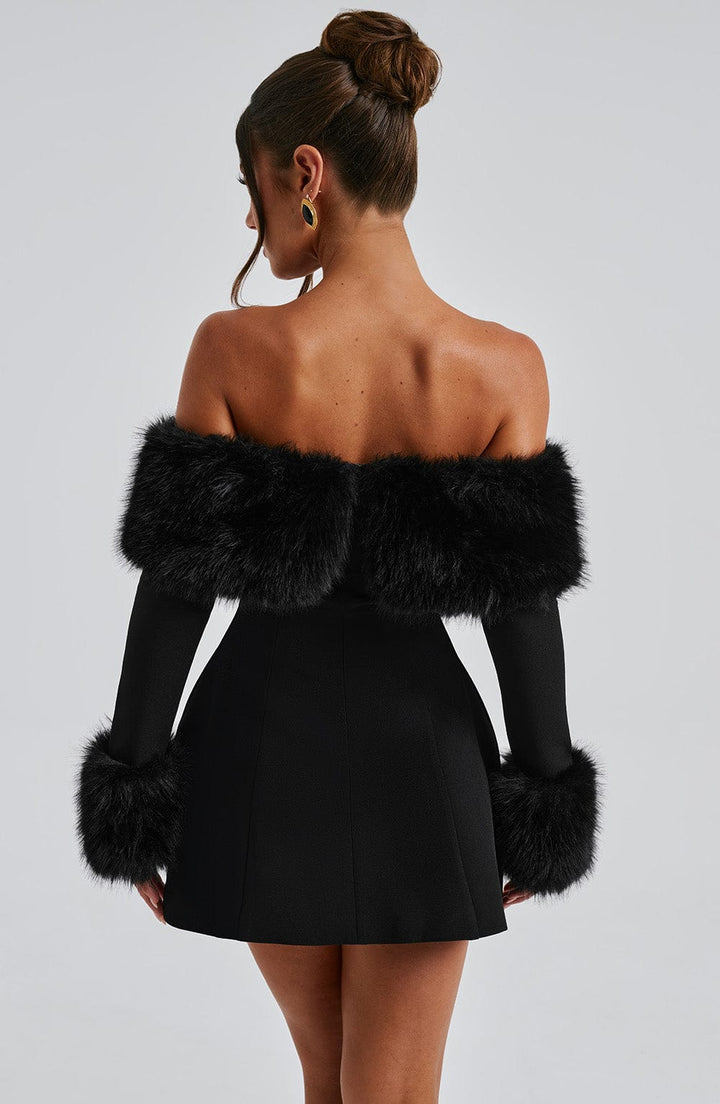 Rora | Off-Shoulder Fur Sleeve Dress