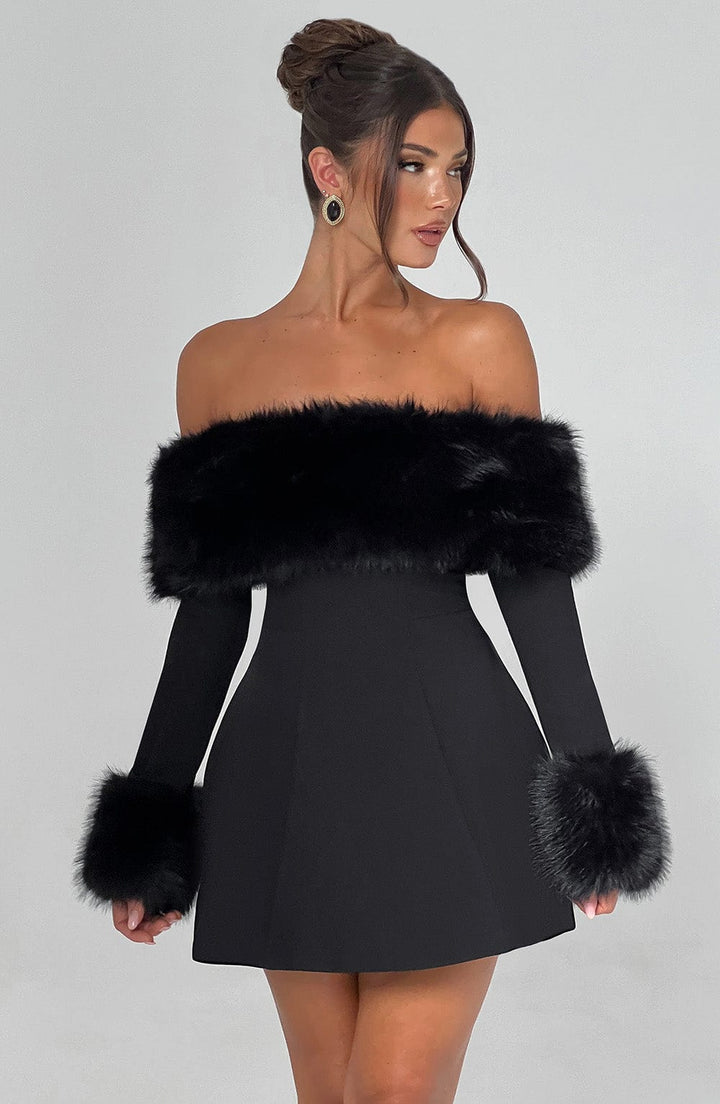 Rora | Off-Shoulder Fur Sleeve Dress