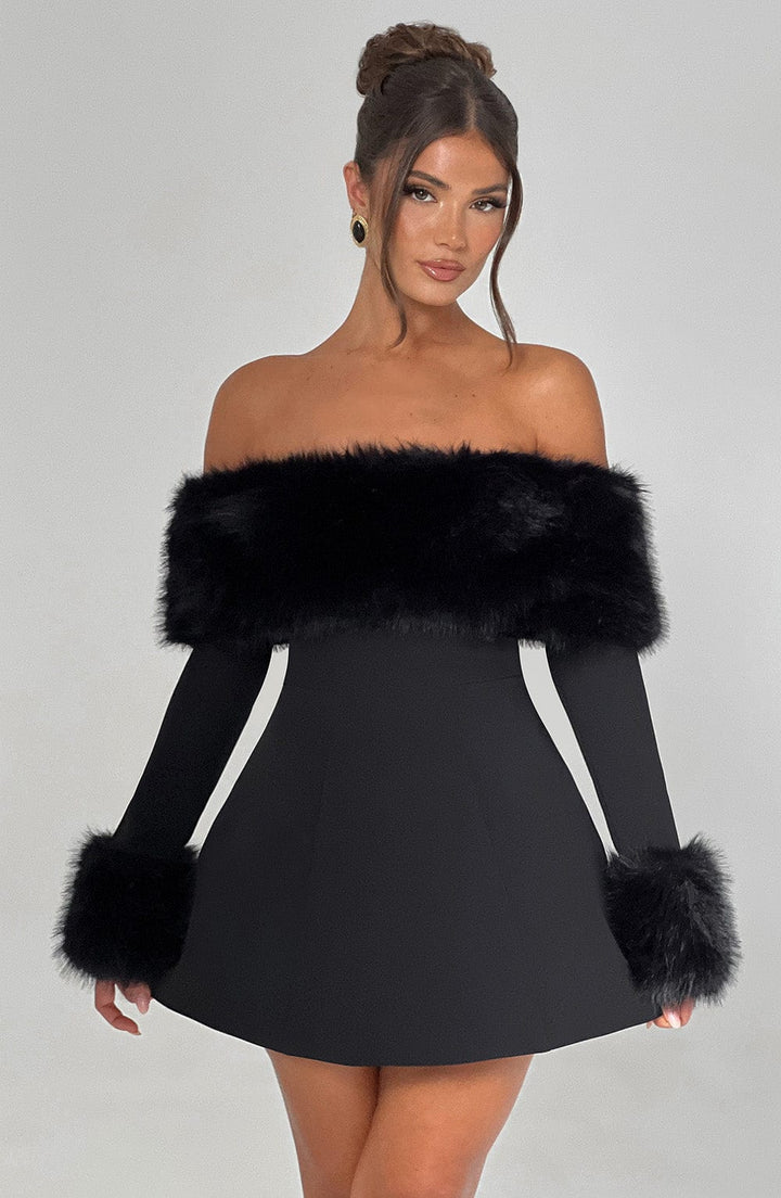 Rora | Off-Shoulder Fur Sleeve Dress